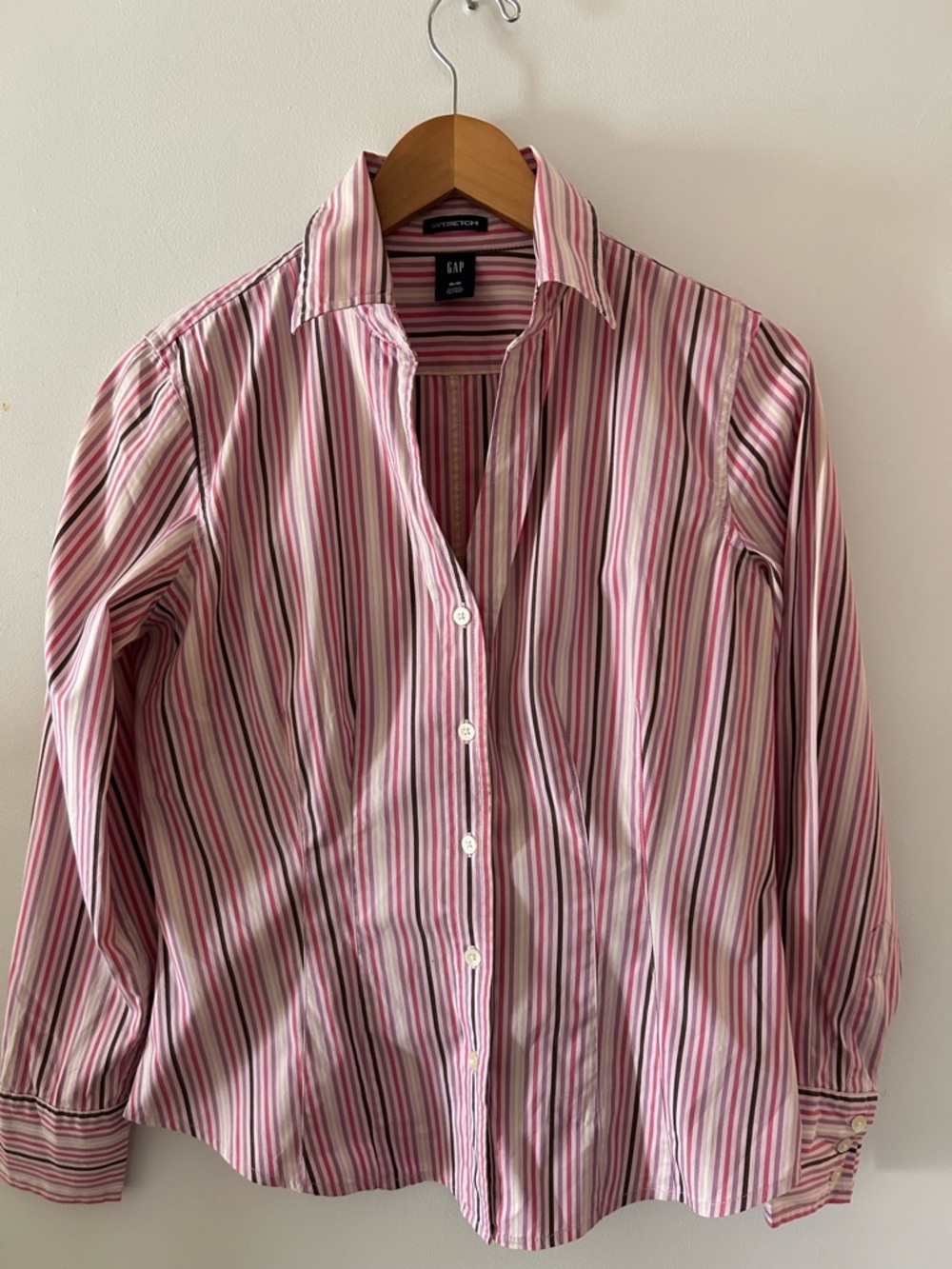 GAP ladies Pink and black, purple, White Stripe Button-Down Shirt stretch
